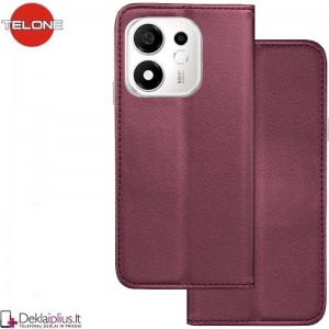 Telone dirbtinos odos atverčiamas dėklas - bordo spalvos (Huawei Honor 600 Smart)